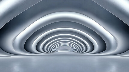 Fototapeta premium Futuristic corridor, receding arches, bright lighting, abstract background, architectural design
