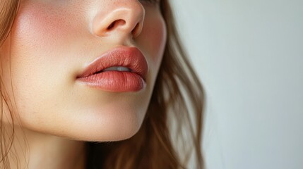 Naklejka premium close-up lips of young woman on white background, copy space