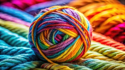 Close-up of a vibrant macro yarn ball, nestled on a soft blanket, showcasing its texture and color.