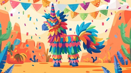 Colorful Mexico Pinata Party Celebration Flat Vector Illustration