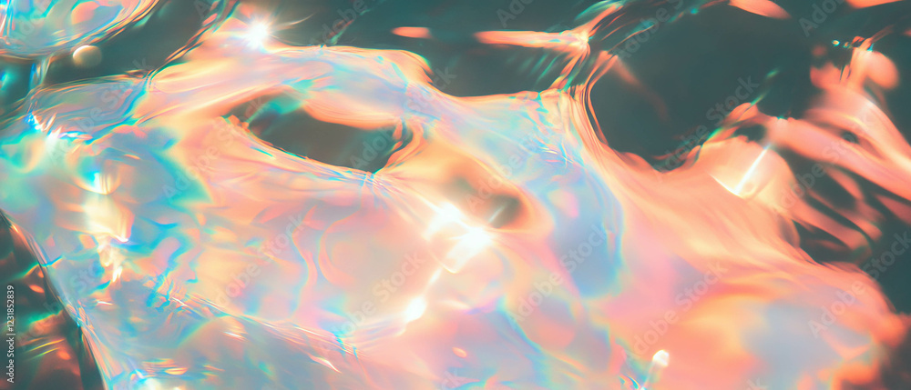 Poster fireworks reflections create a colorful overlay texture on a shiny black surface