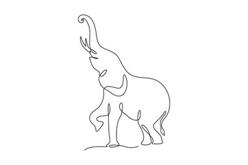 One continuous single-line drawing of an active-playing elephant. wild animal silhouette in simple minimal linear style. Elegance Doodle vector illustration in editable stroke. 