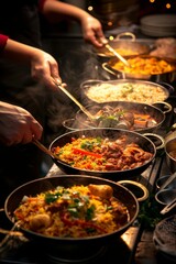 Ethnic Cuisine: A buffet showcasing traditional Indian dishes like biryani, naan, and curries.