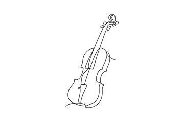 One continuous single-line drawing of violin artwork. Old Music silhouette in simple minimal linear style. Elegance outline vector illustration in editable stroke. 