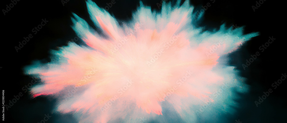 Poster visual display of pastel fireworks on a dark background creating a gentle and serene atmosphere