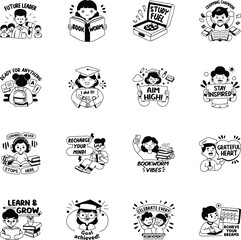 Set of Glyph Style Motivational Students Stickers 