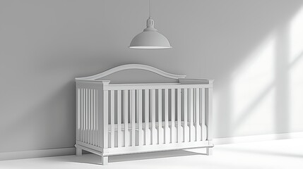 White Crib and Pendant Light in a Minimalist Nursery Room