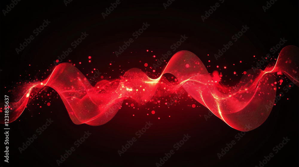 Poster empty abstract wavy red neon background in retro wave style. vector clip art for your music project 