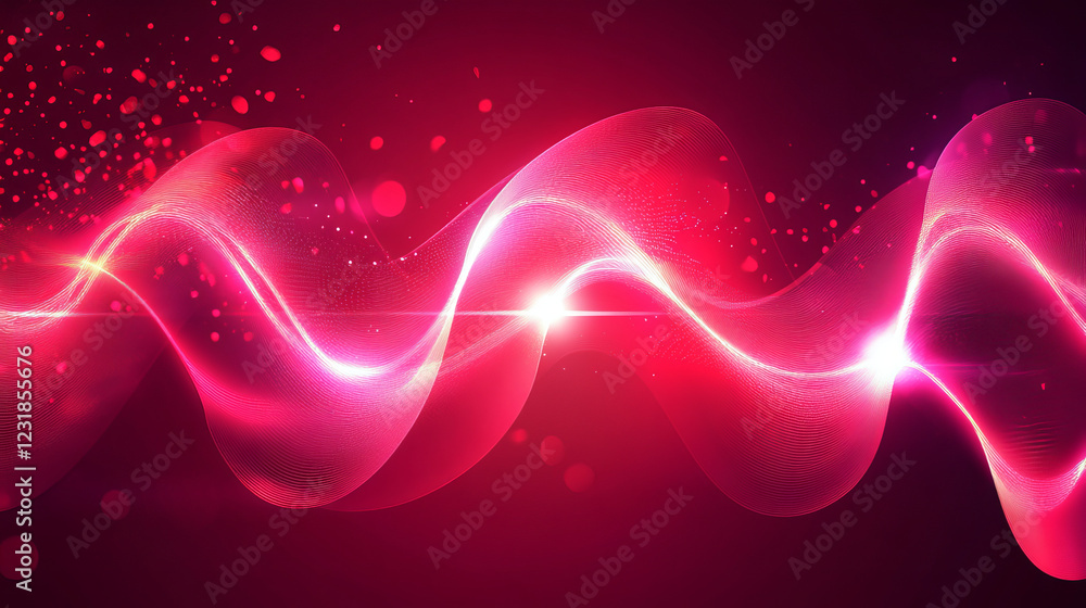Poster empty abstract wavy red neon background in retro wave style. vector clip art for your music project 