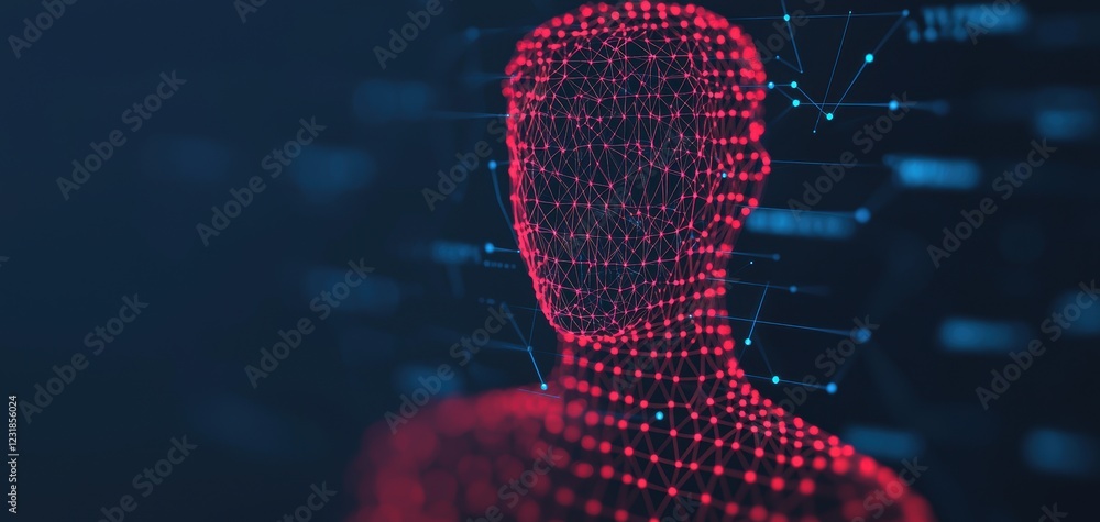 Aufkleber a digital figure composed of red dots against a dark background, representing a futuristic, abstract