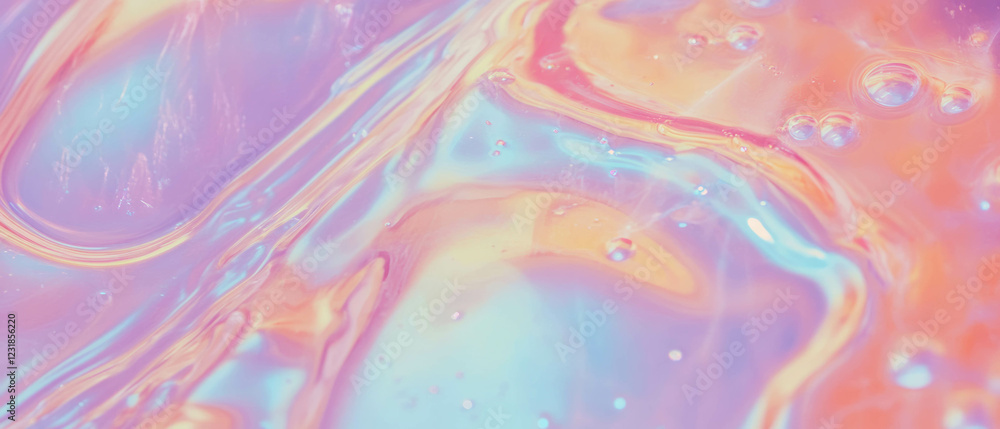 Poster floating soap bubbles create iridescent patterns against a black background with gentle movement