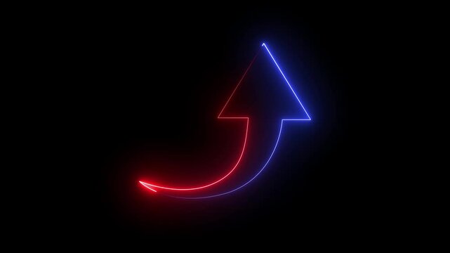 glowing neon blue and red color arrow rising transparent channel arrow animation on black background. 4k business arrow animation.
