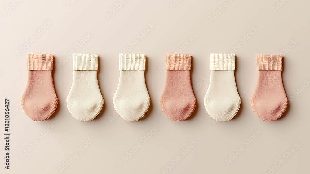 Poster alternating peach and cream textured sock-shaped objects in a row