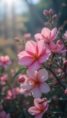 Obraz premium Luxurious arrangement of pink flowers showcased against a soft light backdrop