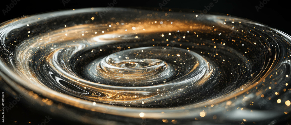 Poster cosmic fractal glass texture with swirling patterns and a shimmering black background