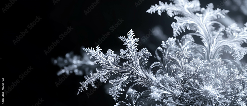 Poster fractal glass overlay featuring delicate snowflake patterns against a black background