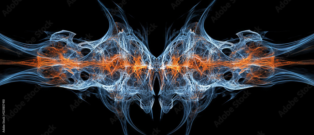 Poster fractal glass texture with dynamic flame-like patterns on a dark background