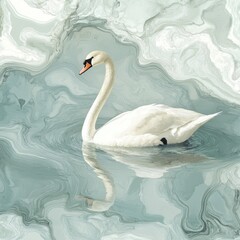 Elegant White Swan Gracefully Swimming in Marble Water
