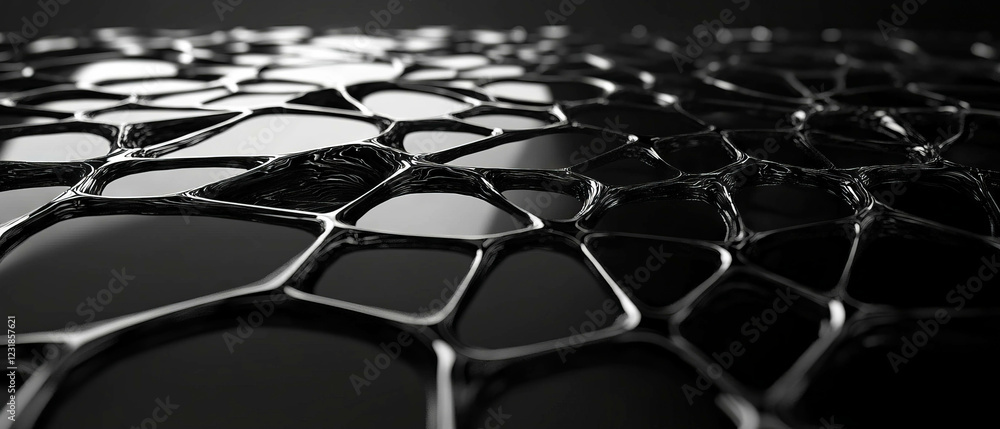 Poster fractal glass texture with geometric patterns set against a black background for modern design