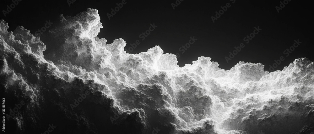 Poster fractal patterns in translucent glass resembling ethereal clouds against a dark backdrop