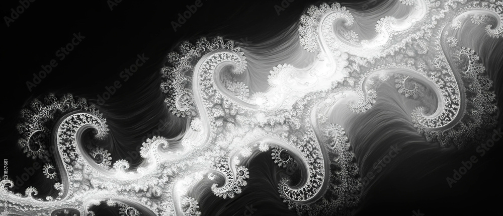 Poster fractal glass overlay with cloud-like patterns on a dark background creates a serene atmosphere