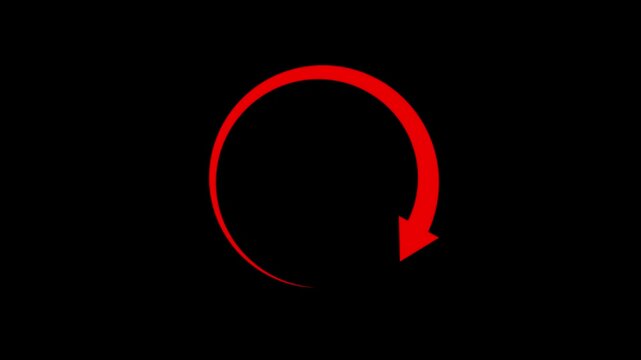 Refresh button icon animation. circle arrow icon set, reload, rotation on black background in red color. 4k animation.