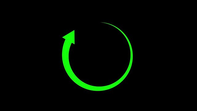 Refresh button icon animation. circle arrow icon set, reload, rotation on black background in green color. 4k animation.