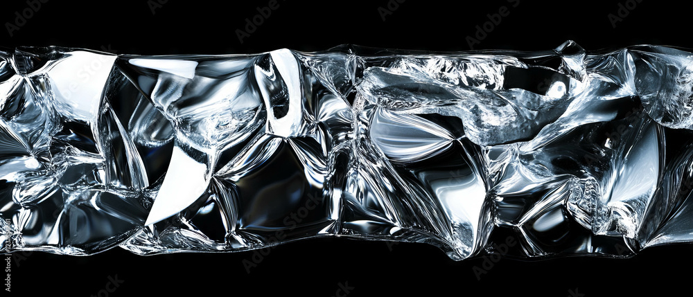 Poster light reflections on fractal glass texture create a striking visual against a black background