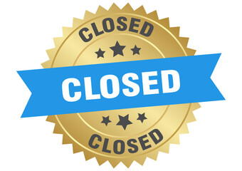 closed. closed round blue and gold label isolated on transparent background