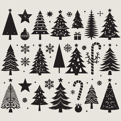 Christmas trees and snowflakes sihouette vector