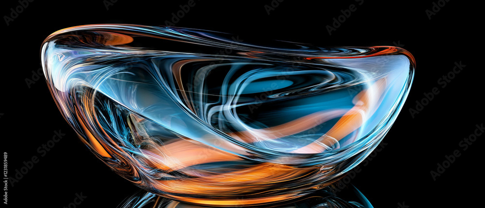 Poster swirling patterns of fractal glass create dynamic abstract effects against a black backdrop