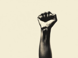 Raised fist symbolizing strength solidarity with minimalistic black white aesthetic