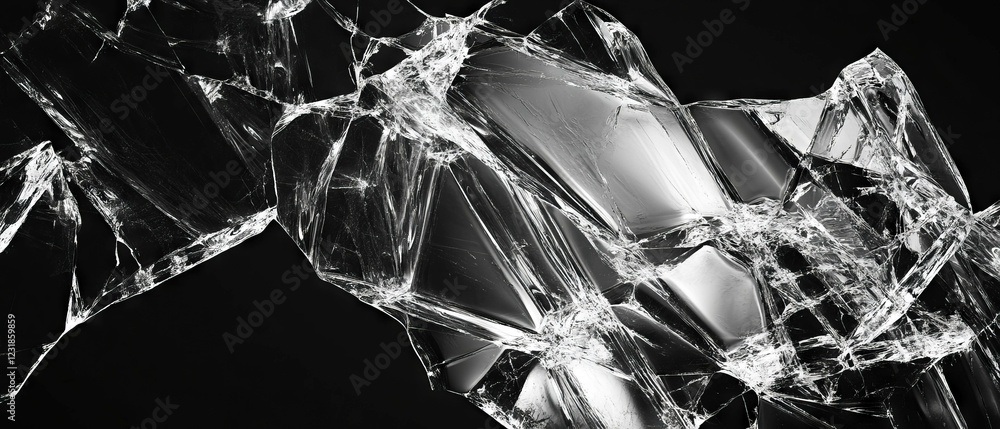 Poster fractal glass texture overlay with transparent areas and a glass-like effect on a dark background