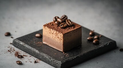 Chocolate coffee dessert with roasted beans