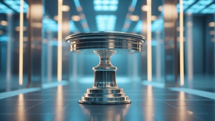 Sleek Metallic Podium in Futuristic Hallway for product shots