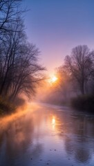 Naklejka premium Ethereal Dawn by the Misty River