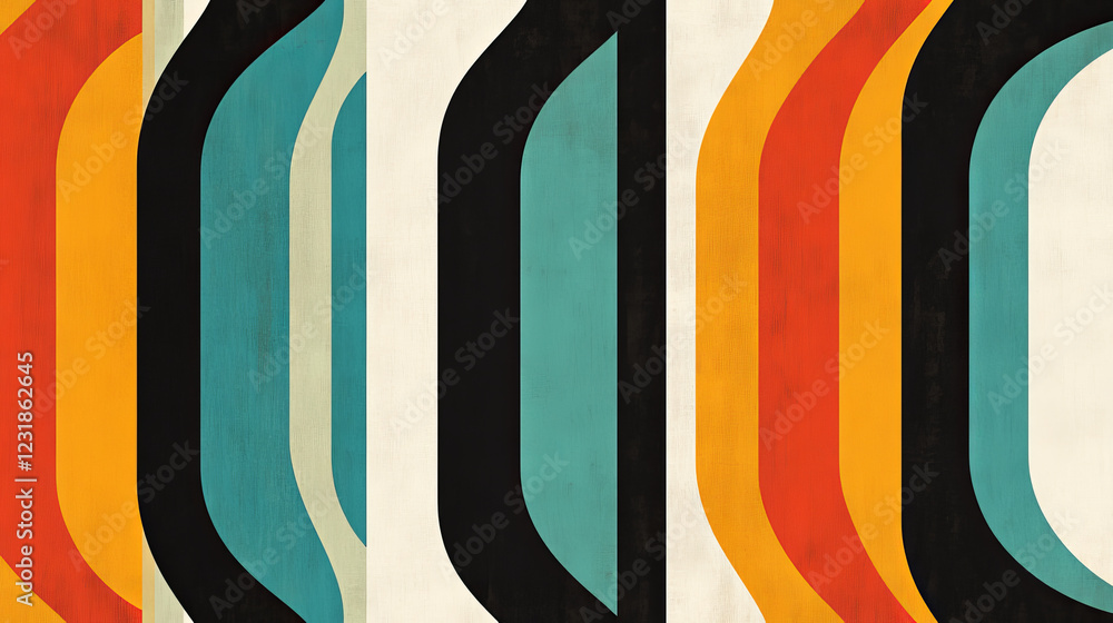 Poster retro seamless, pattern with color vertical stripes, lines and curl