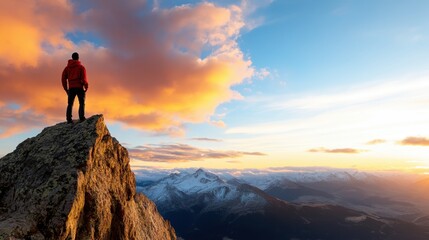 Captivating vistas from a cliffside at sunset overlooking majestic mountains