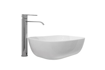 white washbasin with tap isolated on white background