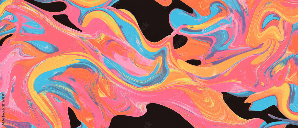Poster vibrant fractal texture with swirling patterns against a black background