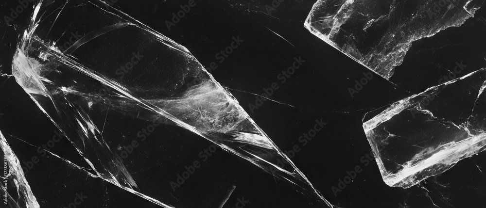 Poster fragmented glass texture displays sharp edges against a black background