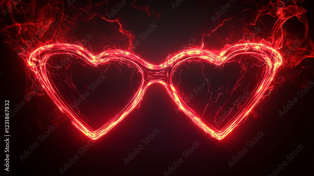 Poster red frames made of glowing neon lightning. realistic vector set of triangle and heart shape borders 