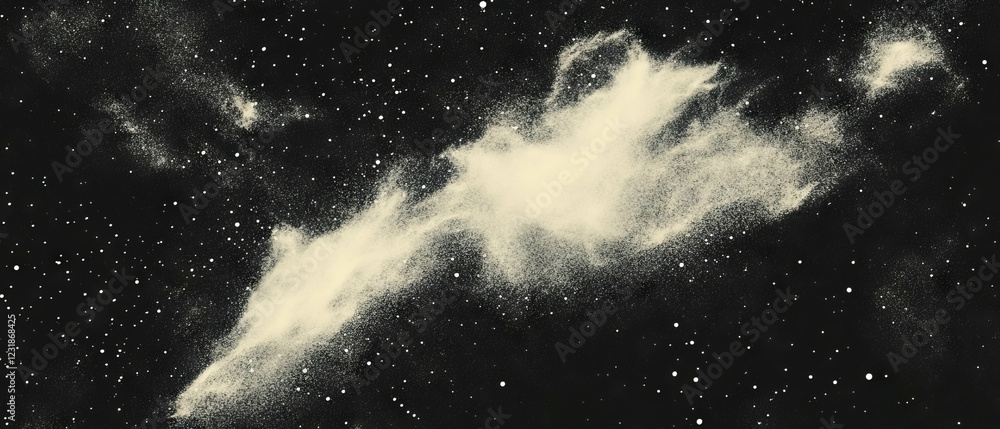 Poster geometric dust patterns on a structured retro black background with central clear area