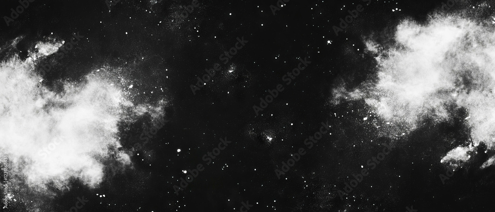 Poster geometric dust patterns in retro design against a deep black background