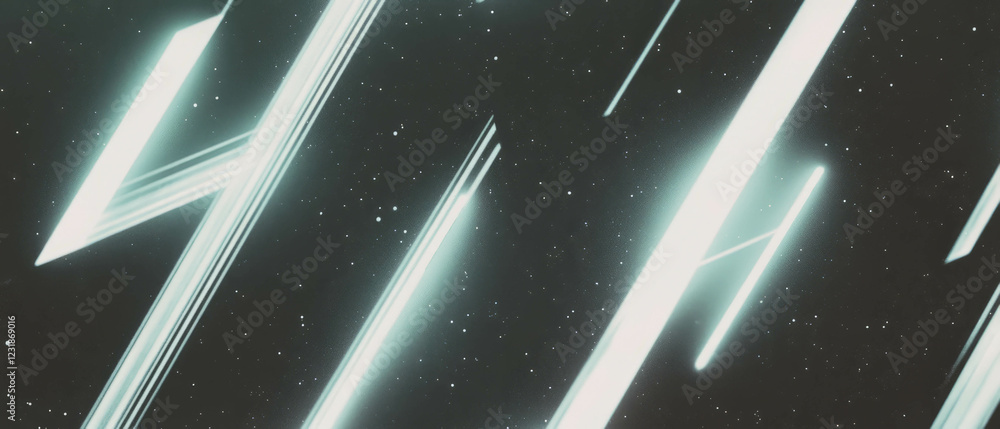 Poster geometric light shapes creating a structured retro design on a black background