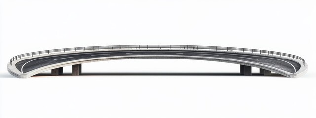 Curved highway overpass bridge isolated on white background.
