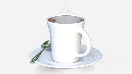 cup of hot coffee on white background