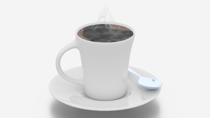 cup of hot coffee on white background
