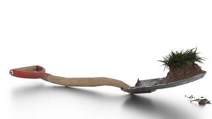 dirty shovel on white background