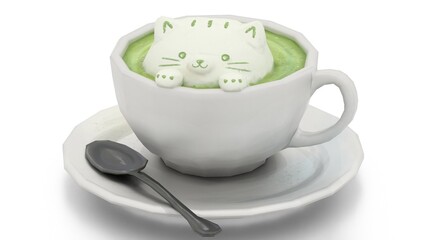 green tea with kitten shape
